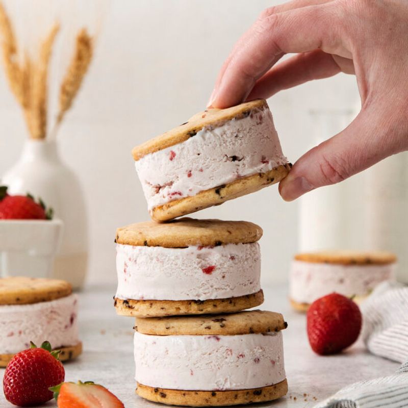 Strawberry Cake Mix Ice Cream Sandwiches