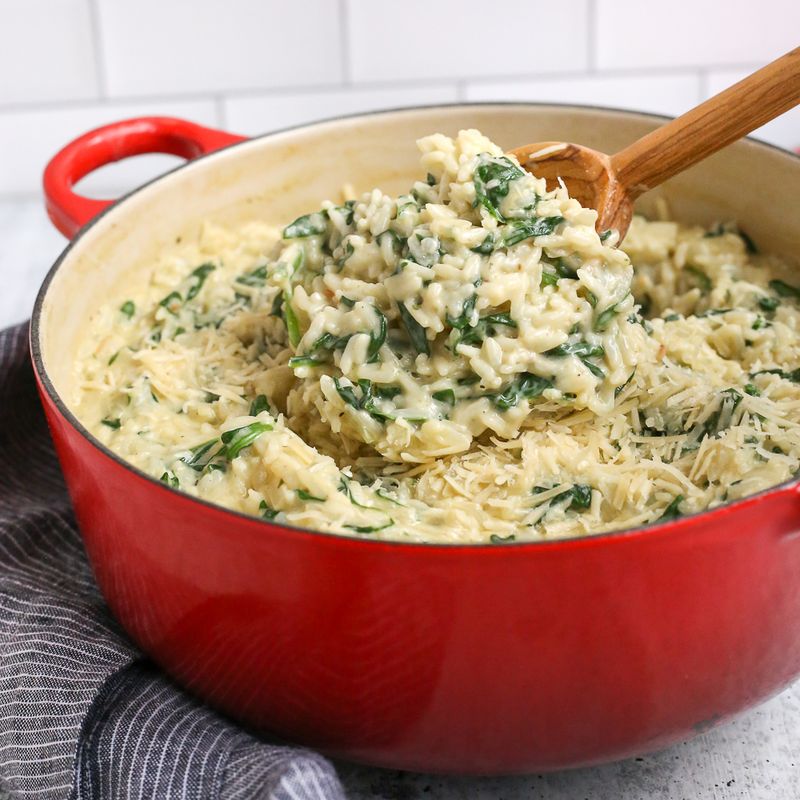 Creamy Garlic Parmesan Rice with Spinach