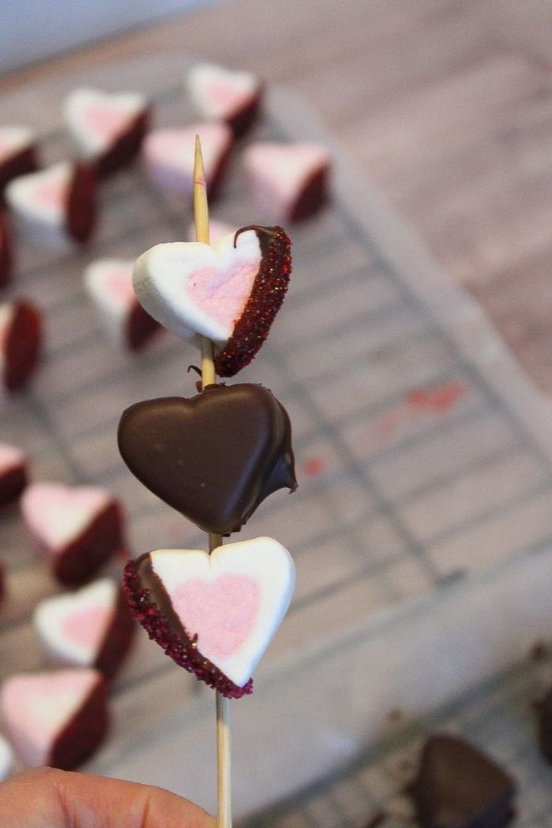 Heart-shaped marshmallow pops