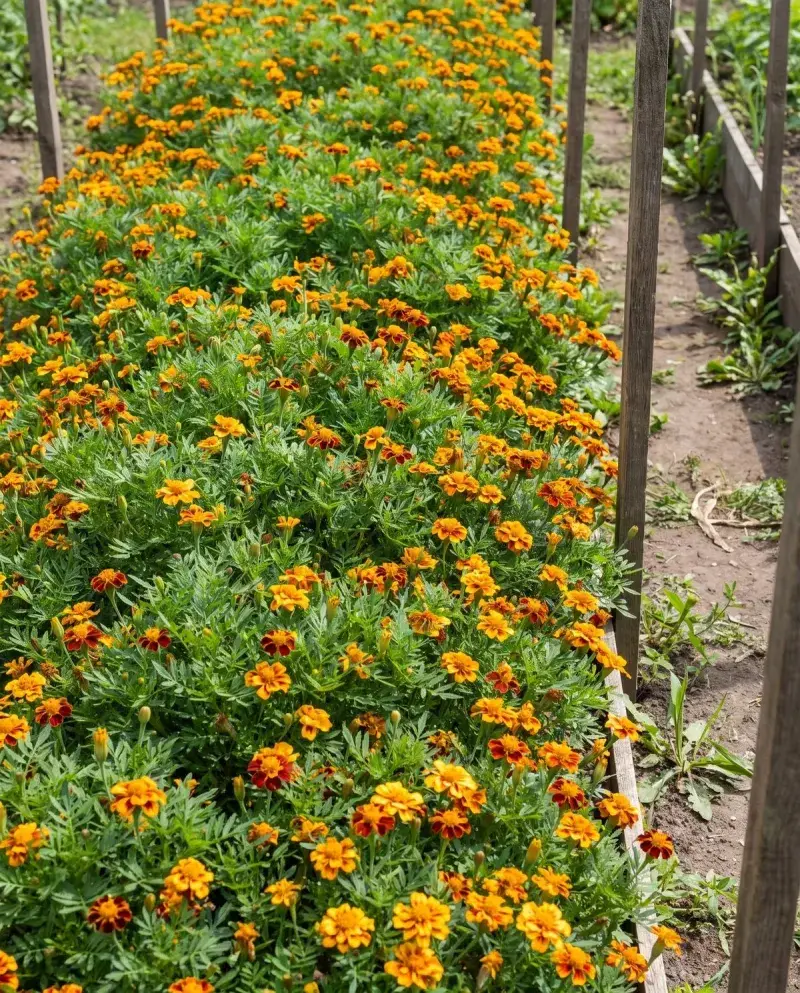 Use marigolds as a dense, weed-free cover crop before vegetables