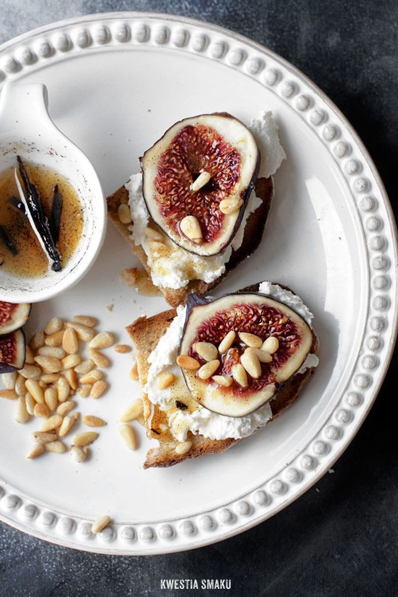 Ricotta Crostini With Honey And Pine Nuts