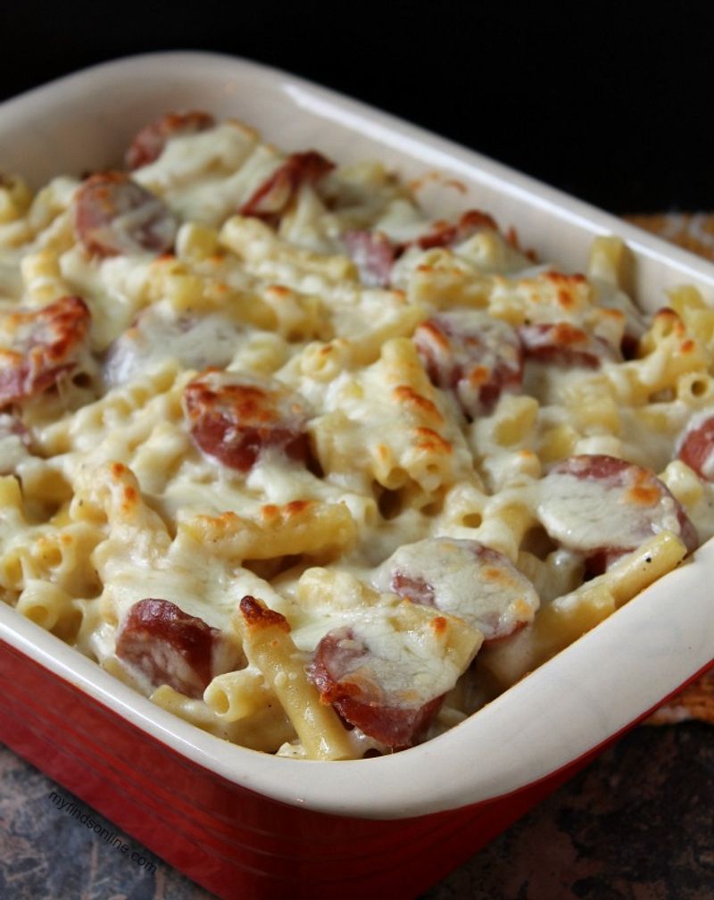 Chicken sausage Alfredo bake
