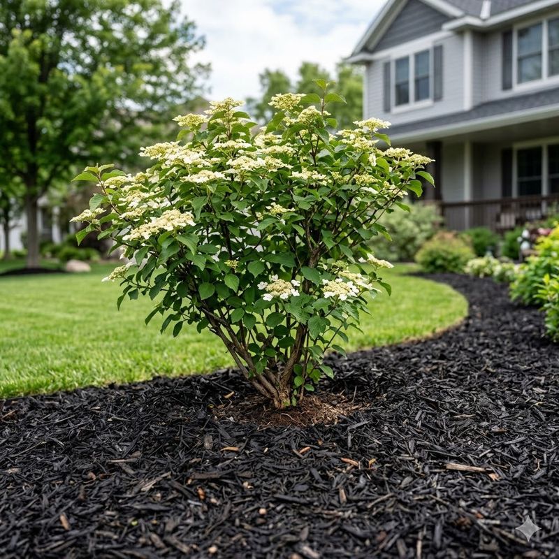 Mulch supports the root zone, not a promised bloom count