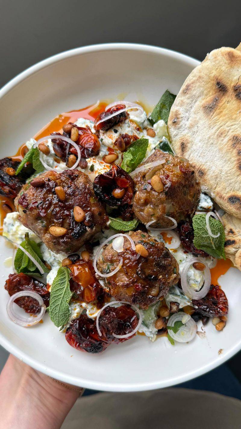 Harissa White Bean Dip with Lamb Kofta and Flatbread