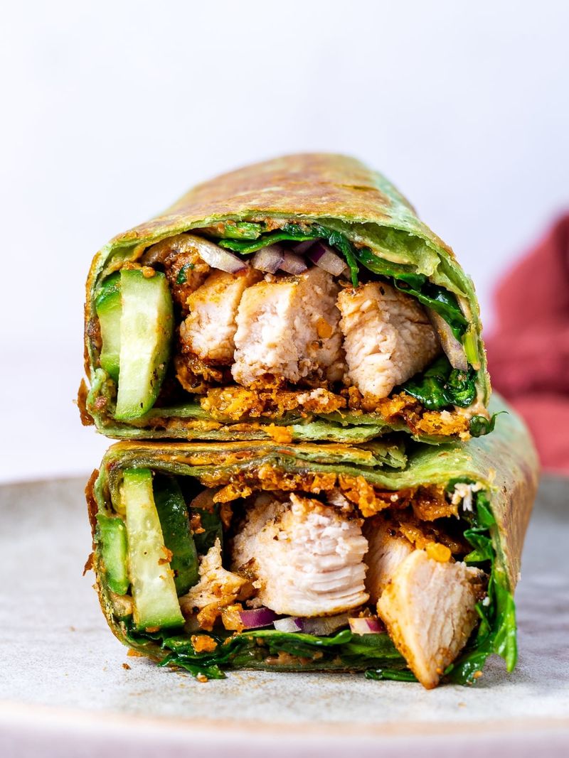 Roasted Red Pepper Hummus Chicken Wrap