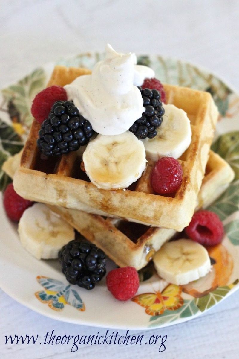 Crispy waffles with berries and whipped cream