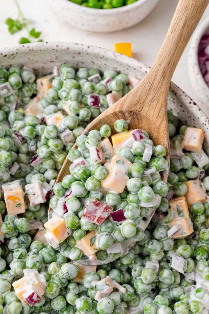 Fresh Pea Salad with Cheddar and Red Onion