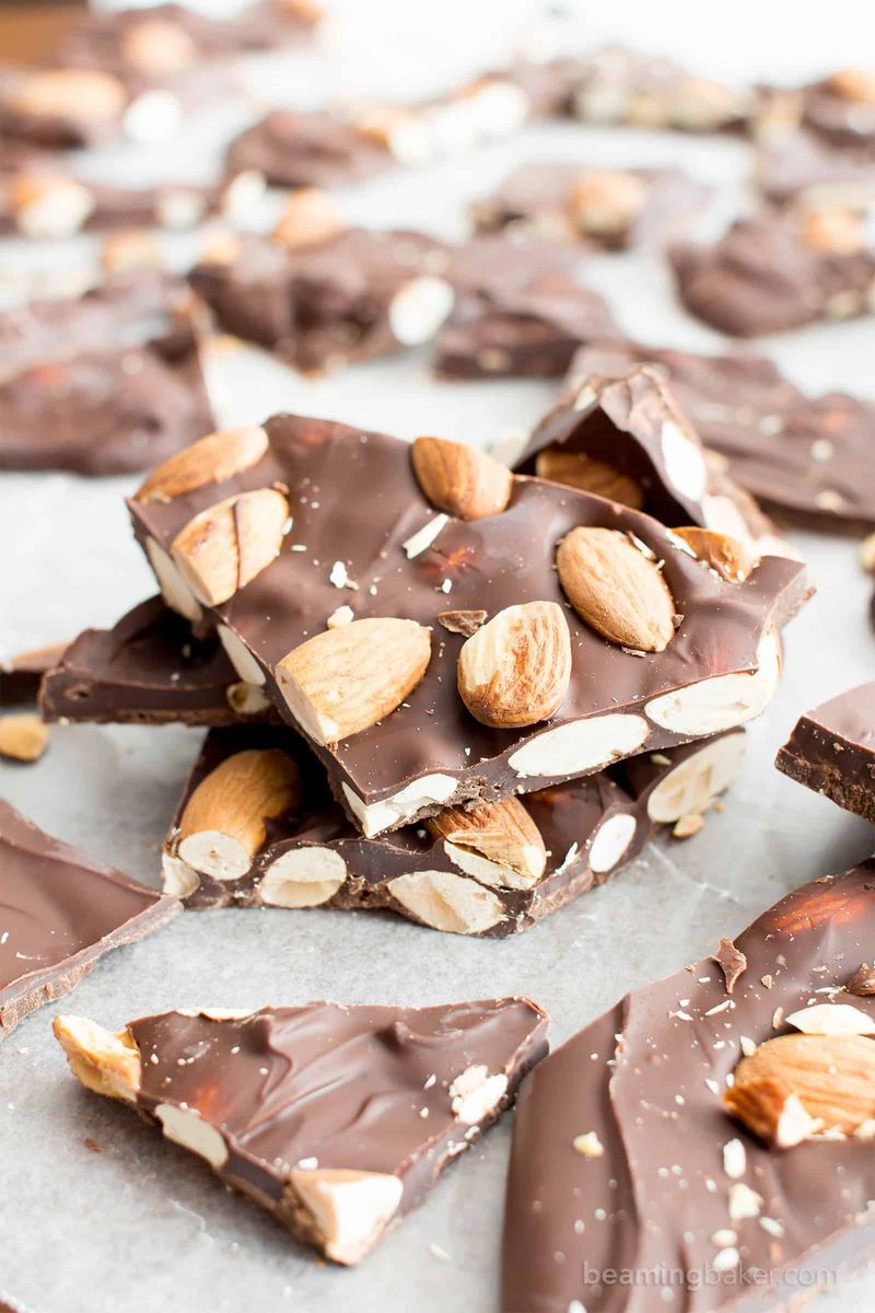 Dark chocolate square with almonds