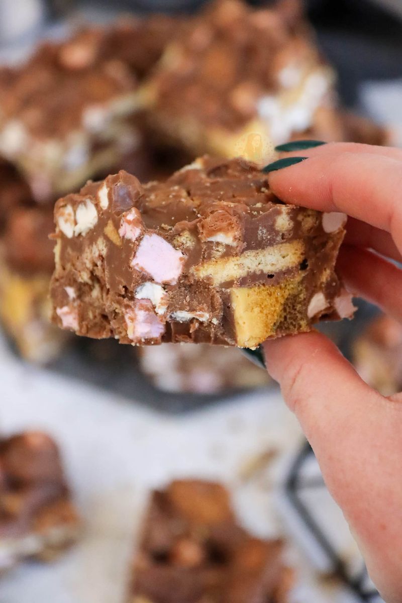 No-Bake Rocky Road Slice with Biscuit and Marshmallow