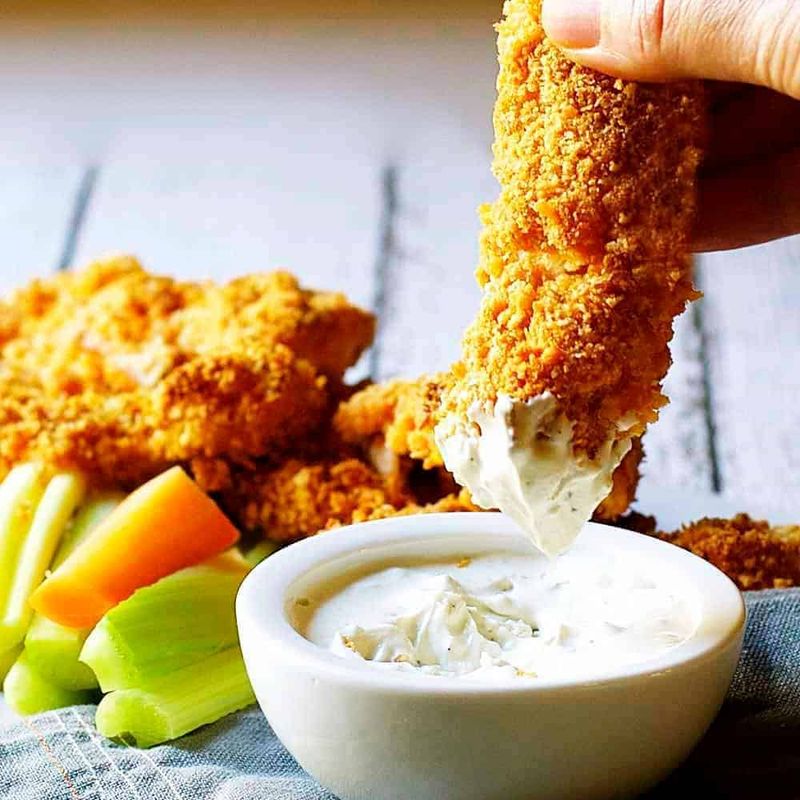 Chicken tender bites with dipping sauces
