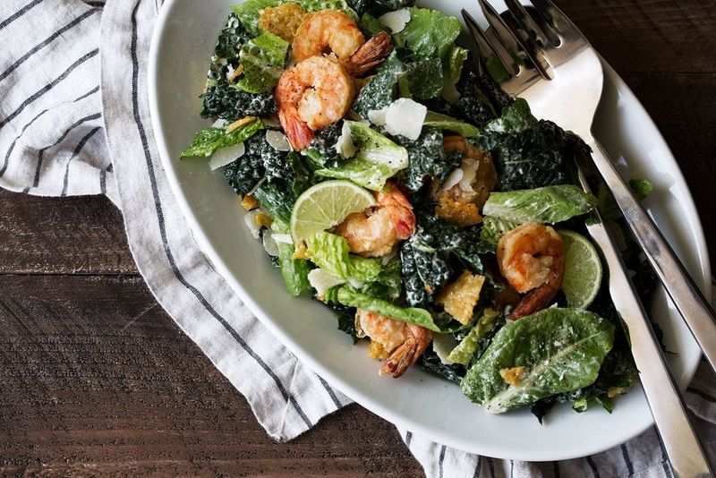 Kale Caesar Salad with Shrimp