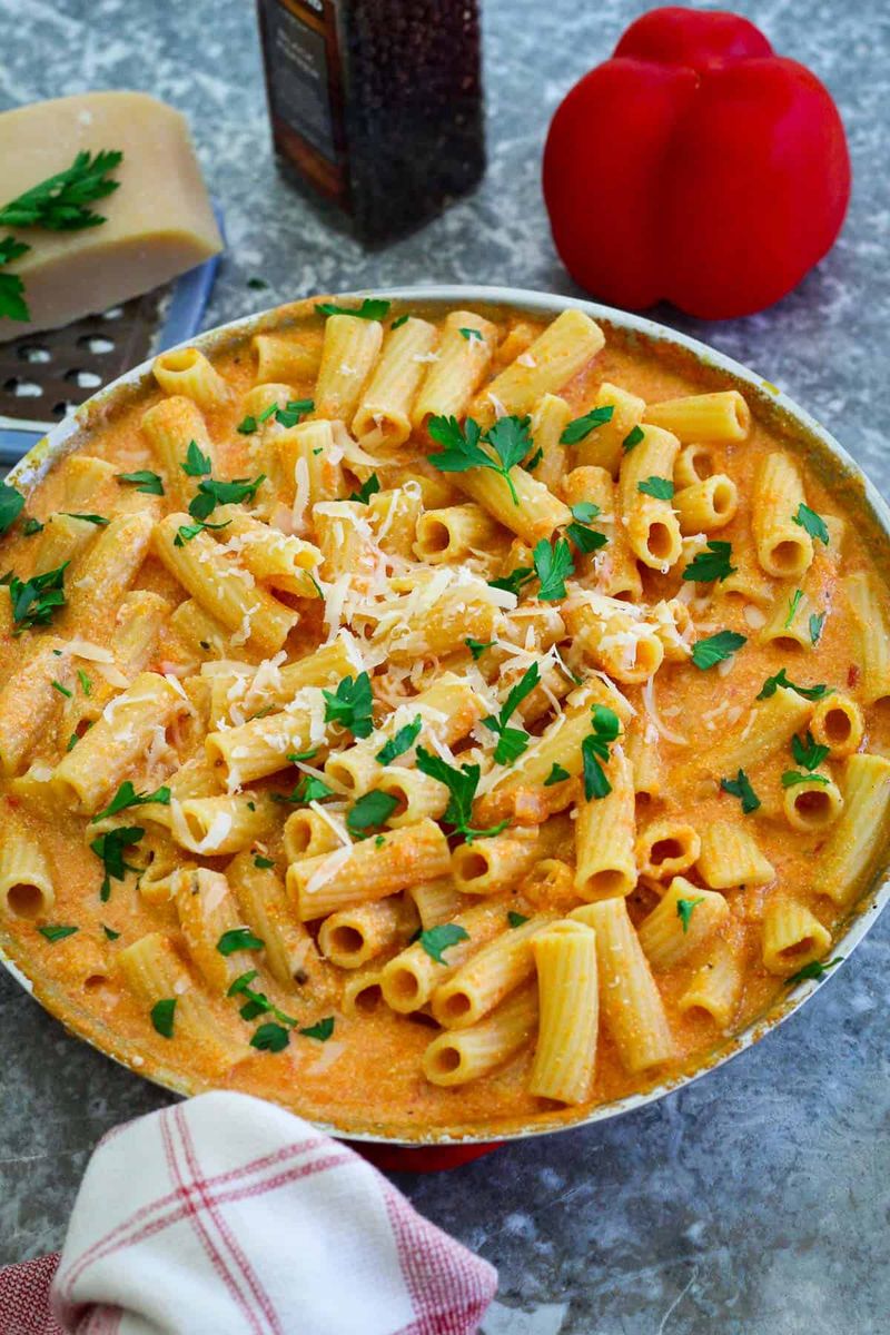 Roasted Red Pepper Shrimp Pasta