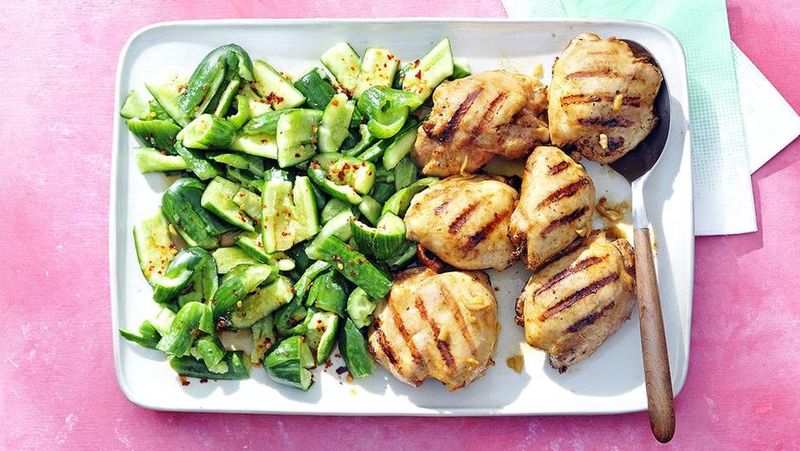 Grilled Ginger Chicken with Smashed Cucumbers