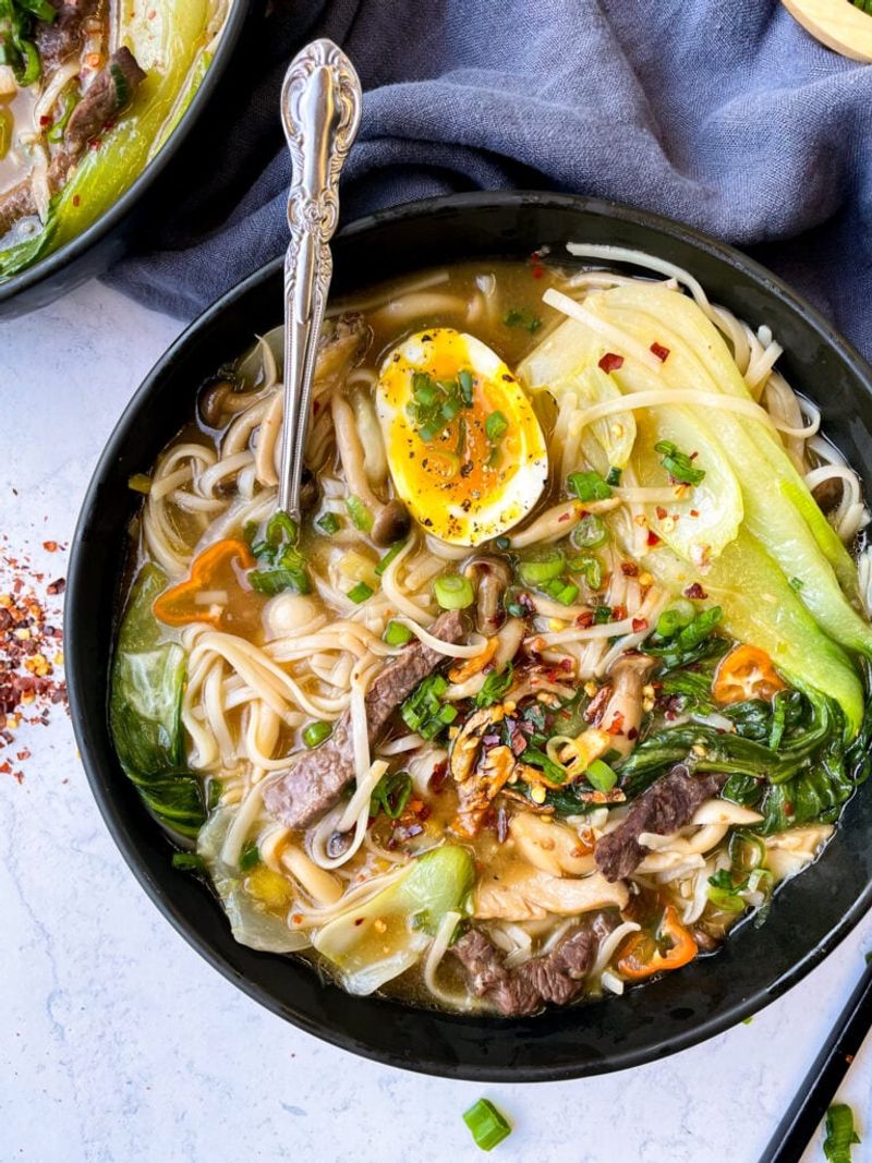 Bok Choy and Noodle Soup with Ginger Broth