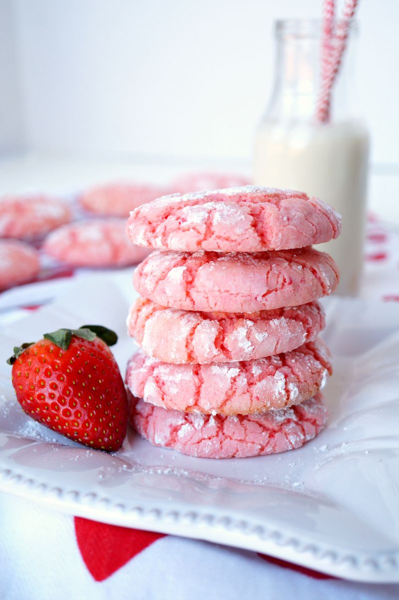 Strawberry Cake Mix Crinkle Cookies