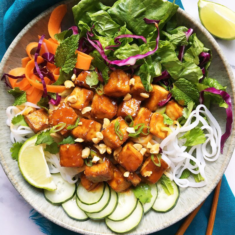 Spicy Peanut Tofu and Noodle Bowl