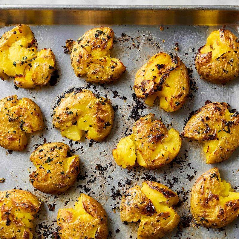 Smashed Potatoes With Garlic Butter