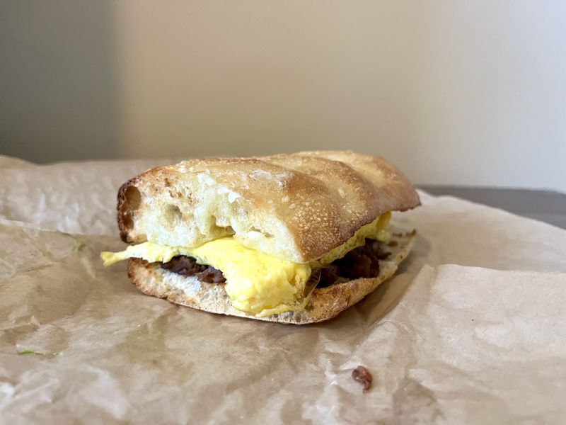 Panera Sausage, Scrambled Egg & Cheese on Ciabatta