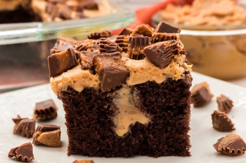 Chocolate Peanut Butter Poke Cake