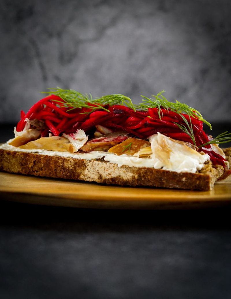 Peppered Mackerel and Pickled Beetroot Roll
