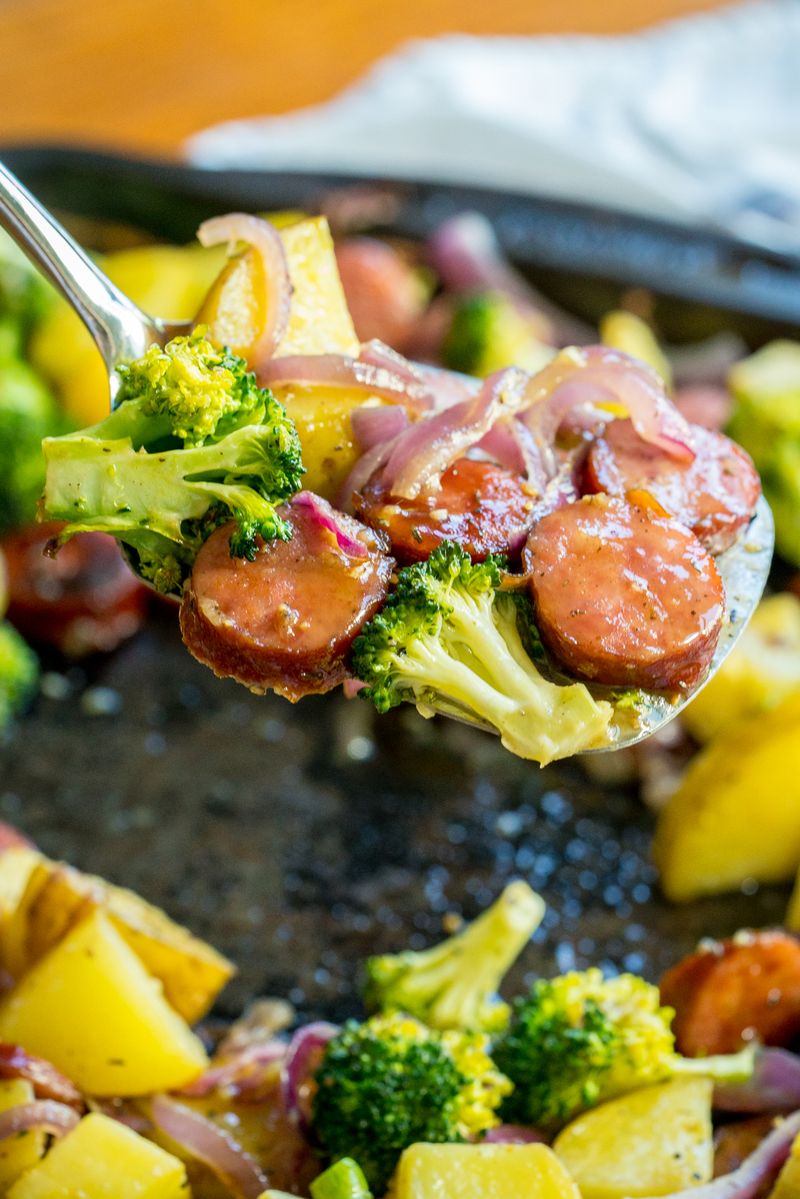 Sheet-Pan Kielbasa with Broccoli and Mustard Glaze