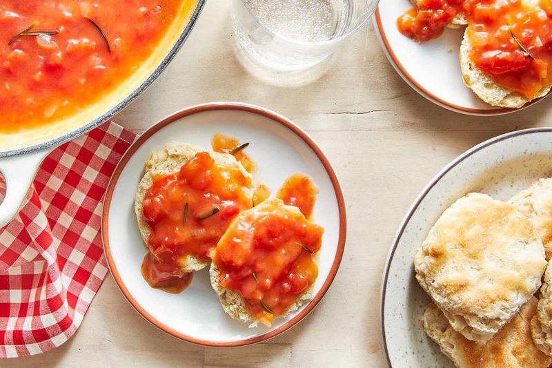 Tomato Gravy over Biscuits