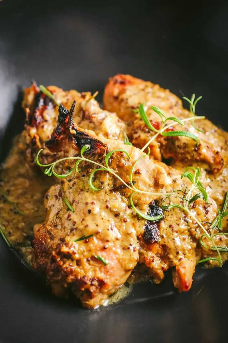 Maple Mustard Roasted Chicken Thighs
