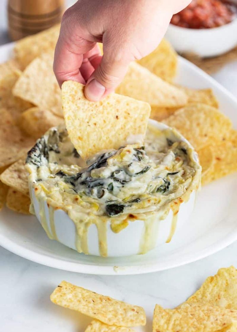 Warm spinach dip with chips