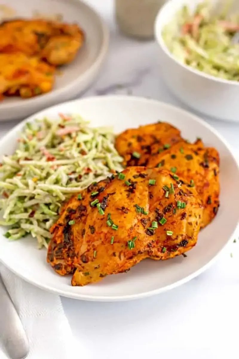 Buffalo Baked Chicken Thighs With Ranch Slaw