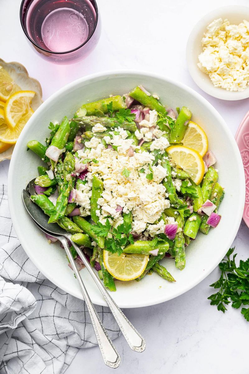 Asparagus and feta grain bowl