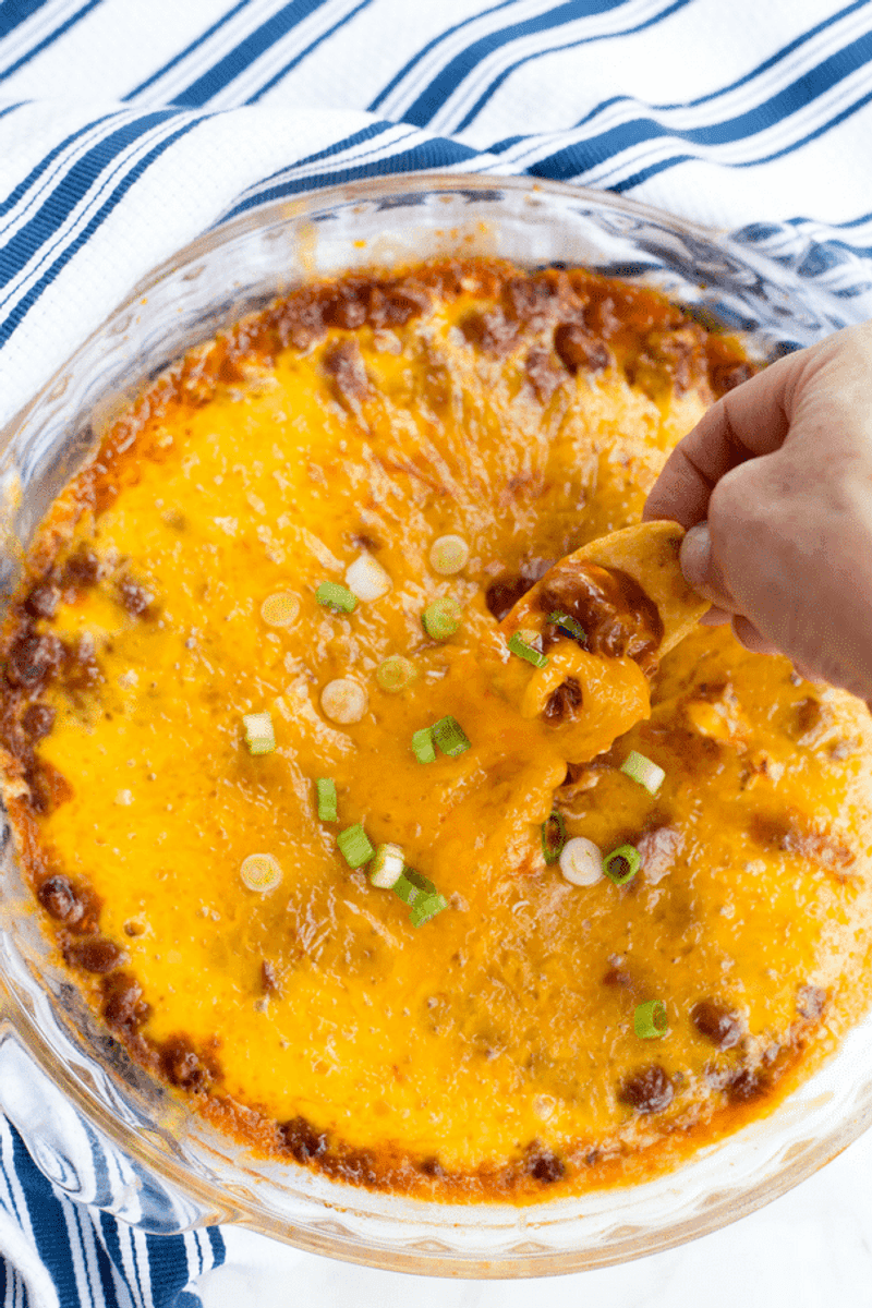 Chili Cheese Dip with Cornbread Scoops