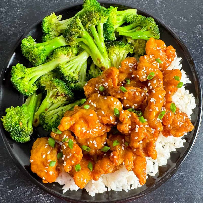 Orange Chicken, Fried Rice, and Broccoli