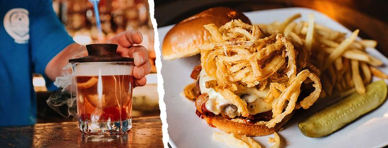 Crispy Onion Stack Burger at Railhouse