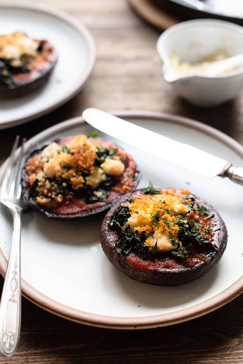 Stuffed Portobello Caps With Sausage Style Crumble