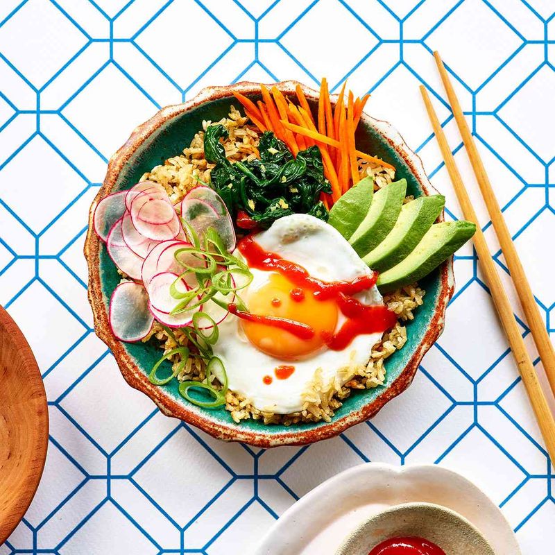 Spring Veggie Fried Rice Bowl with Egg