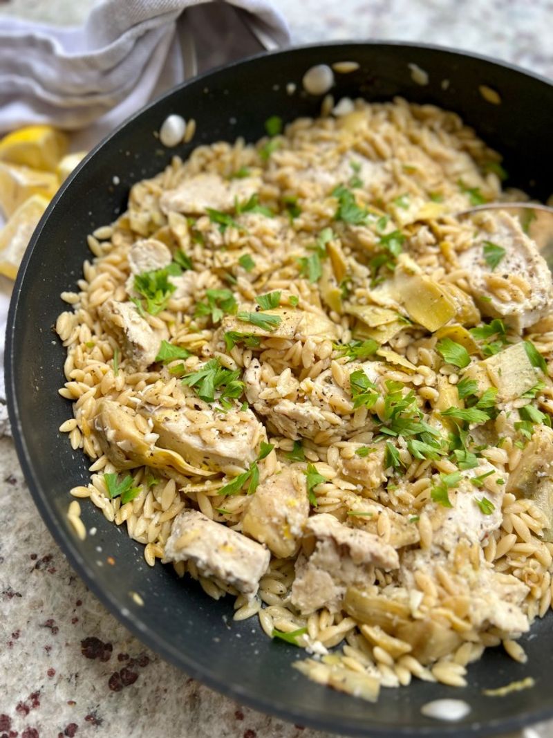 Lemony Artichoke Chicken Orzo