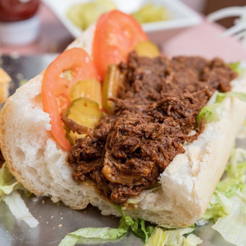 Roast Beef Po’boy, dipped hard — Short Stop Po-Boys, Metairie, LA