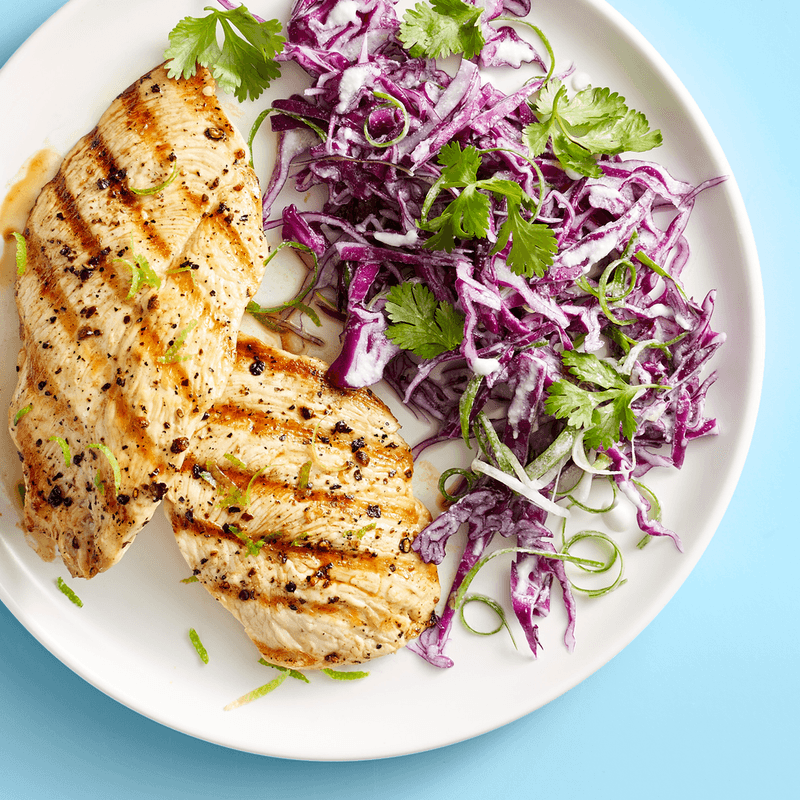 Cilantro-Lime Grilled Chicken over Cabbage Slaw