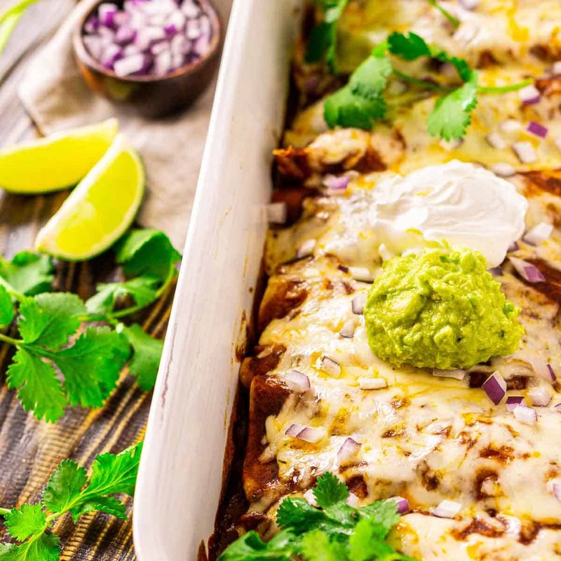 Red Enchiladas With Shredded Beef