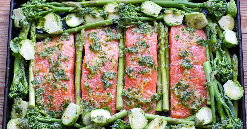 Sheet Pan Salmon with Asparagus and Herb Gremolata