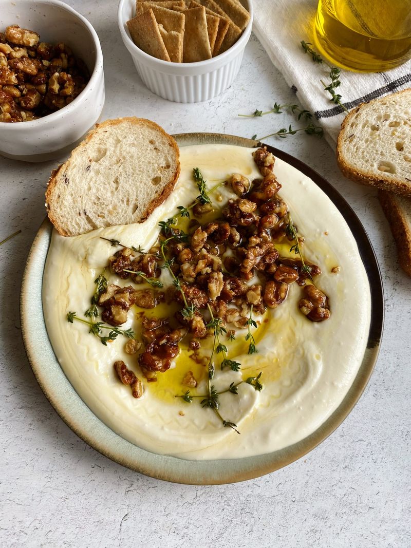 Honey Walnut Whipped Feta Cream Cheese Dip