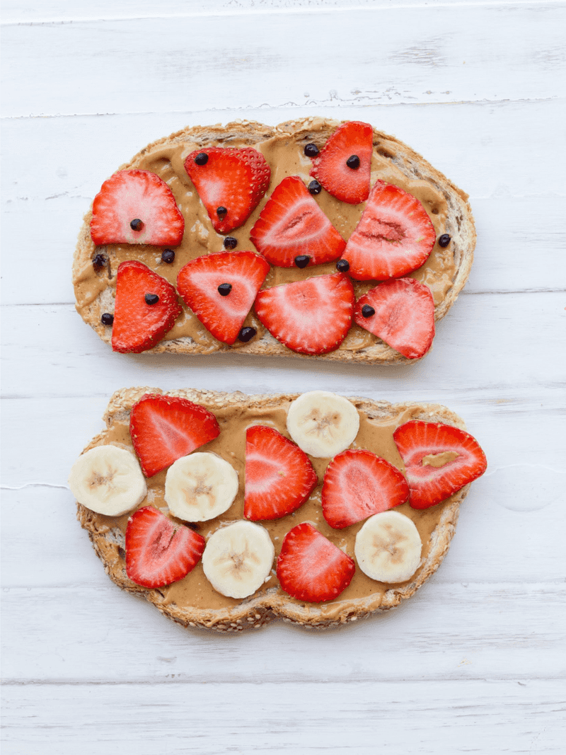 Peanut Butter Toast With Sliced Strawberries