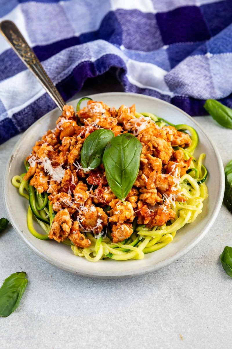 Zucchini noodle pasta with meat sauce