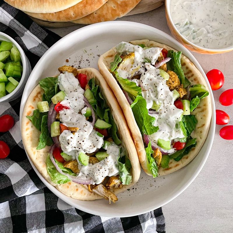 Greek Chicken Pitas With Tzatziki