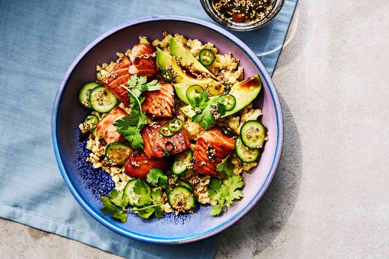 Simple Ginger Soy Poached Salmon Bowl