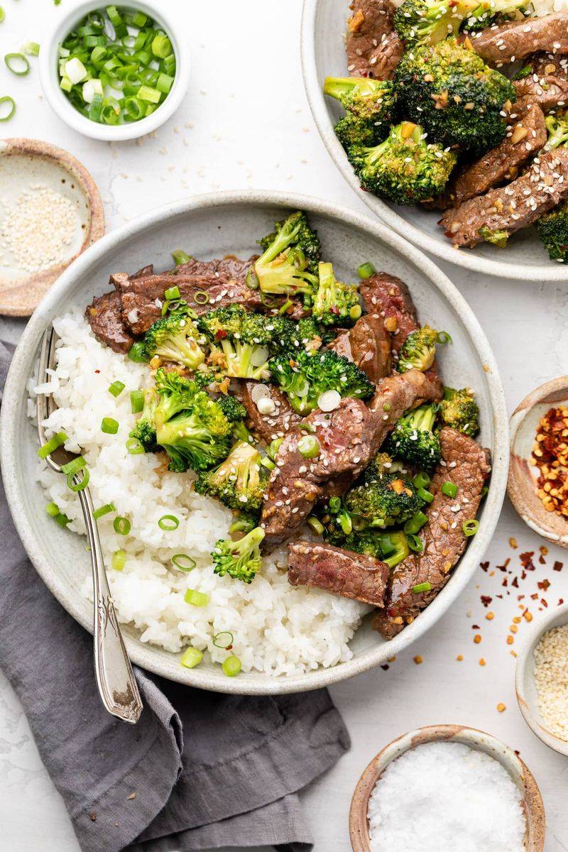 Beef and Broccoli (Light on oil) with a Small Scoop of Rice