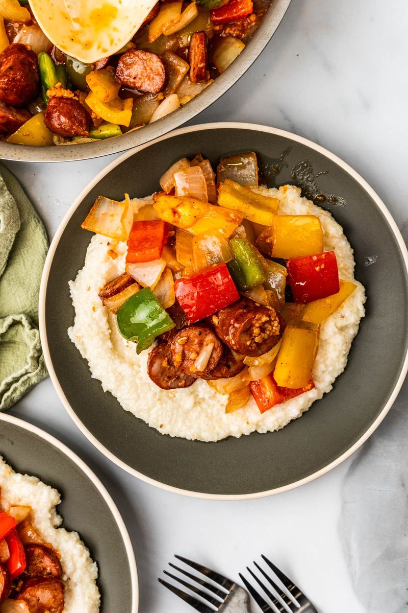 Grits + sausage and peppers