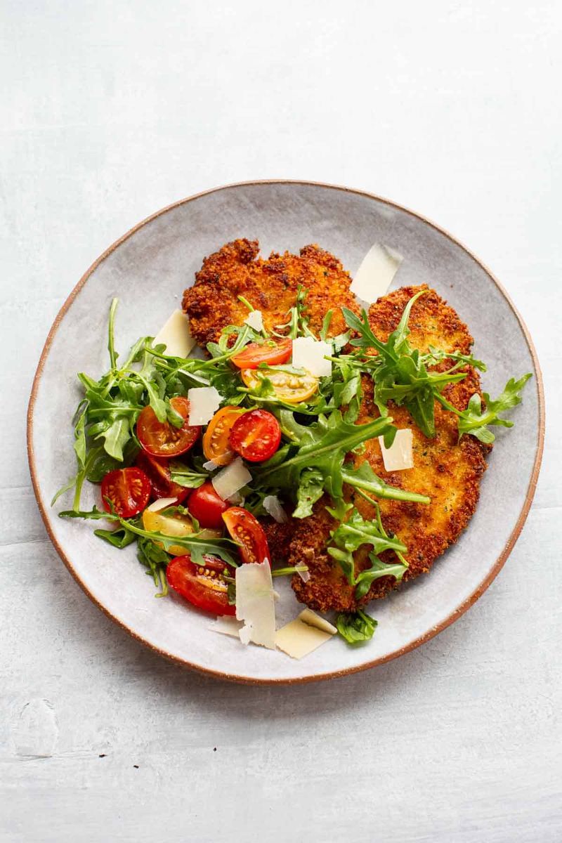 Crispy Parmesan Chicken Cutlets With Arugula Salad