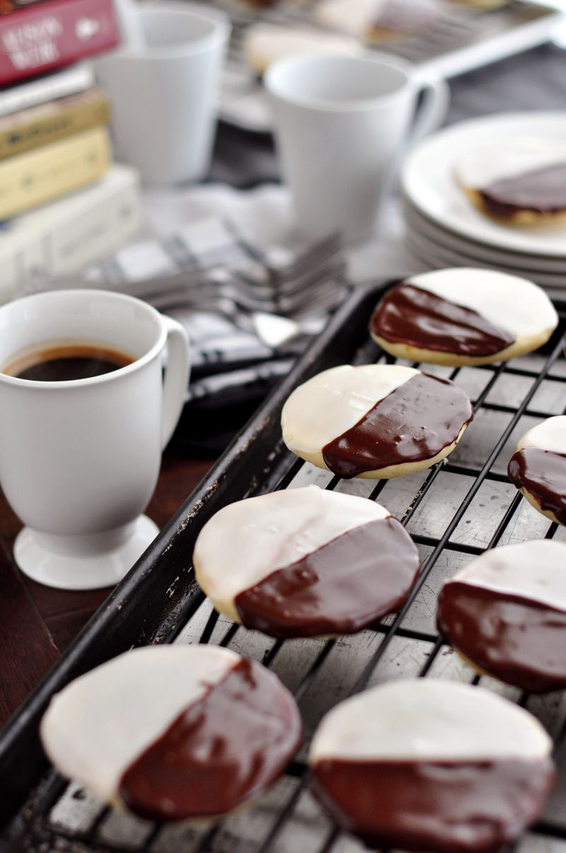 Black-and-White Cookie with Hot Coffee