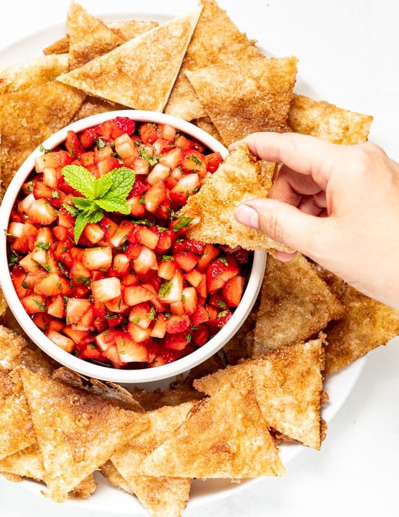 Strawberry salsa with cinnamon chips